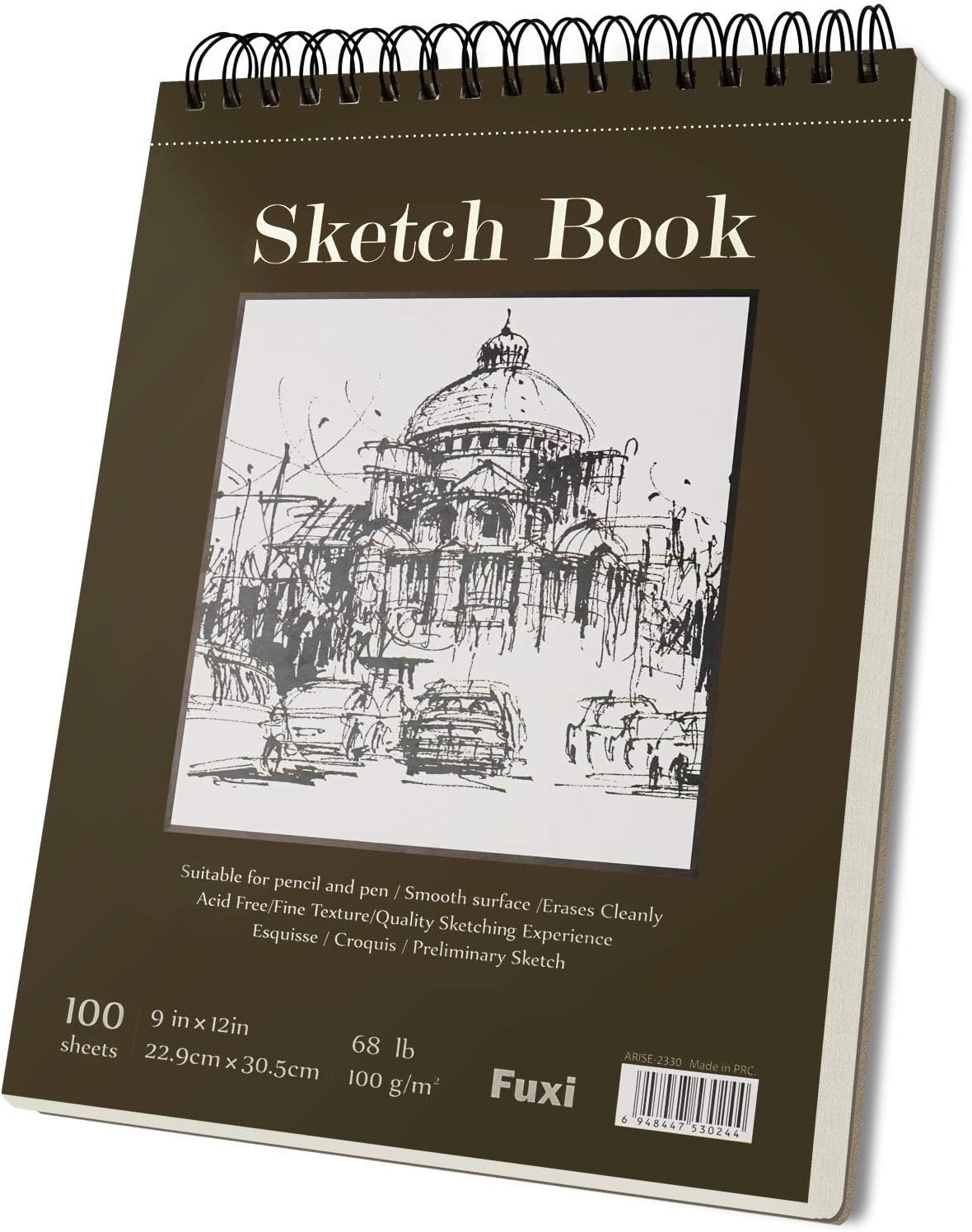 Fuxi 9 x 12 Sketch Book_Top Spiral Bound Sketchbook_100Sheets 68lb/100gsm | Art Sketch Pads for Drawing. Acid-Free Drawing Paper Pad for Kids. Students. Artists & Beginners. Art Supplies for Adults