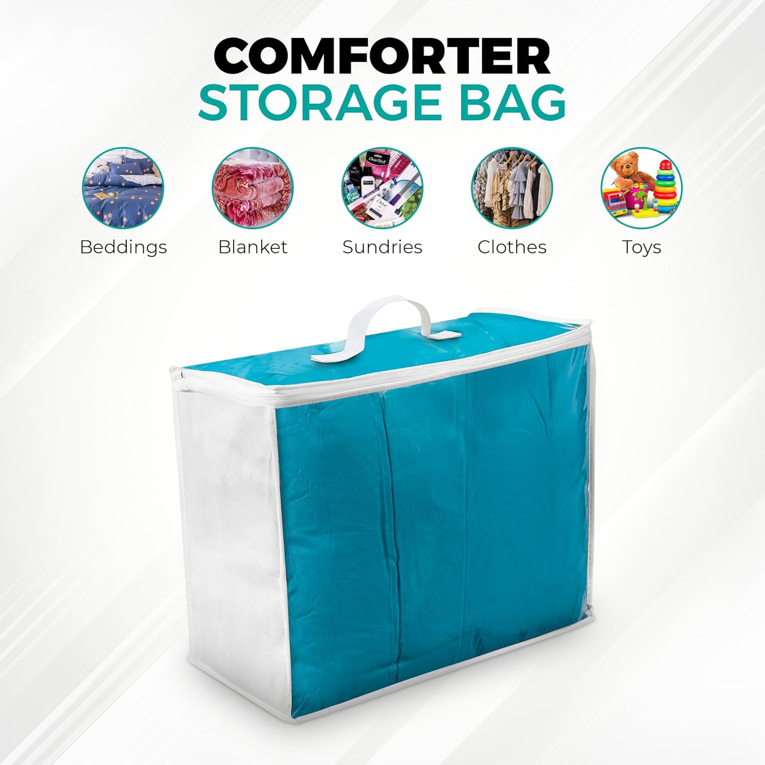 VitalUp Clear Plastic Storage Bag (3-Pack) 20x20x8 - Zipper. Blankets | Breathable Non-Woven Sides. Foldable. Comforters. Bedding. Clothes. Sweaters. College. Dorm. Packing - Image 2