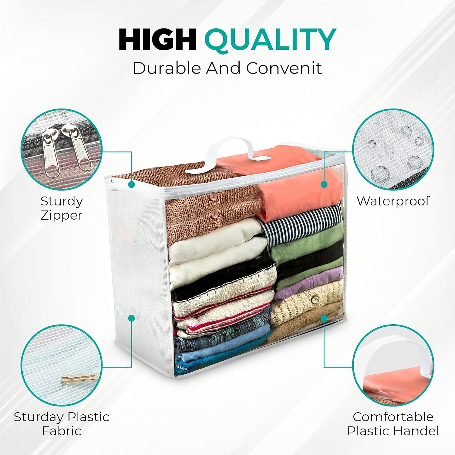 VitalUp Clear Plastic Storage Bag (3-Pack) 20x20x8 - Zipper. Blankets | Breathable Non-Woven Sides. Foldable. Comforters. Bedding. Clothes. Sweaters. College. Dorm. Packing - Image 5