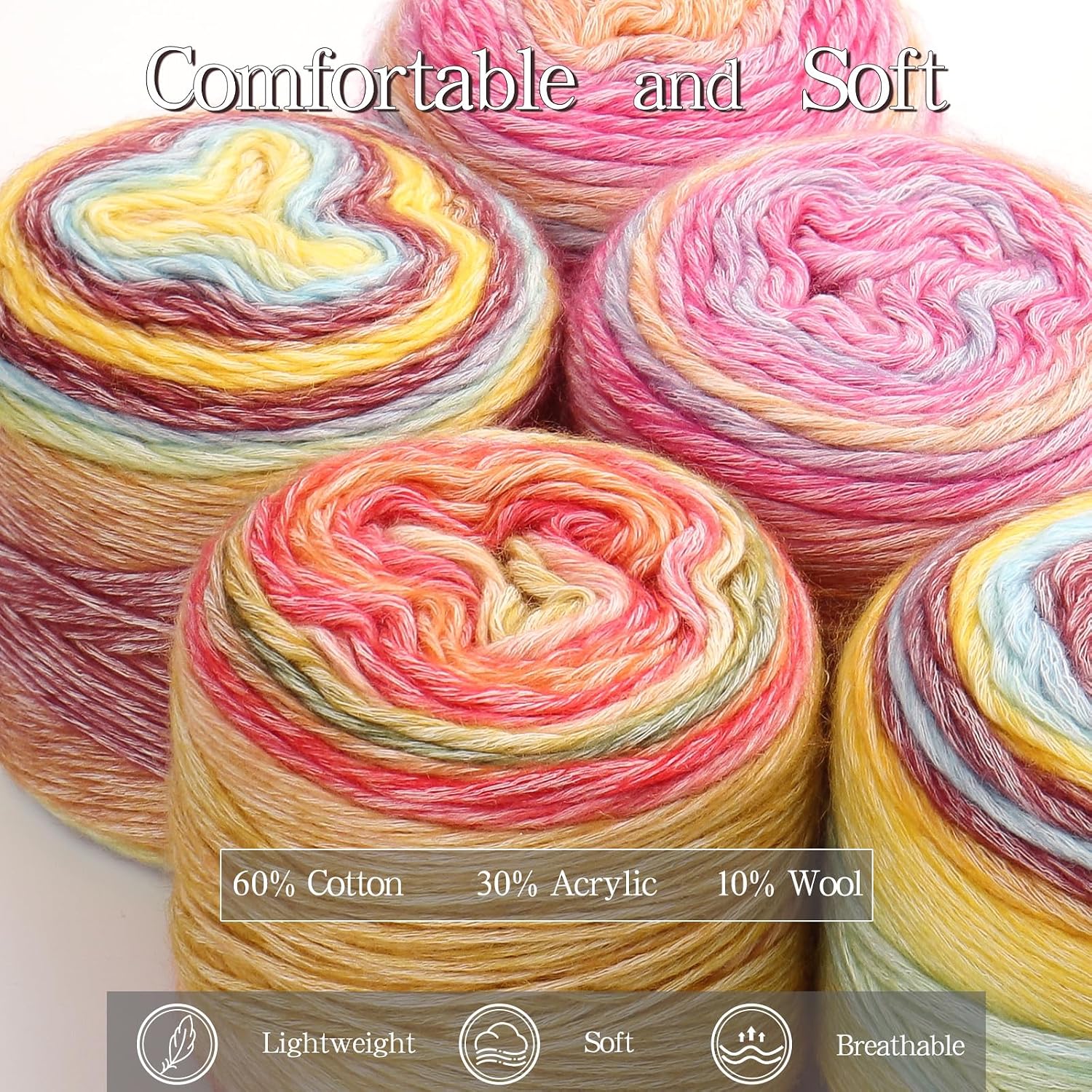 Katech Fairyland Yarn for Crocheting Knitting-4 Packs Gradient Cake Yarn | 100g/3.52 oz-DK Light Weight #3-60% Cotton 30% Acrylic 10% Wool-Perfect for Scarves. Shawls. Blankets and Garments(A) - Image 7