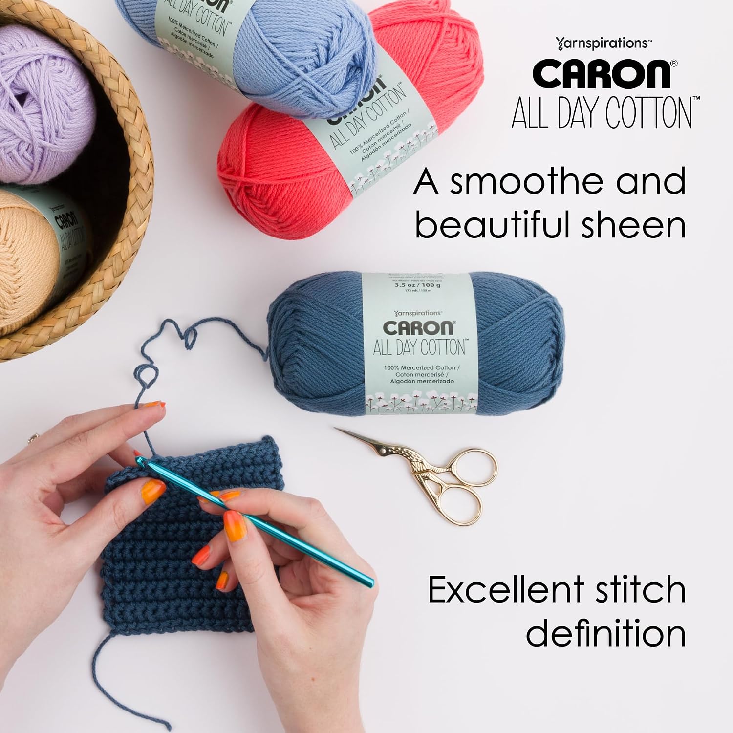 Caron All Day Cotton - 3 Pack of 173 Yards/3.52 oz Cream 100% Mercerized Cotton Yarn - Image 5