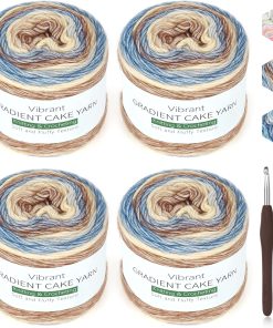 Katech Fairyland Yarn for Crocheting Knitting-4 Packs Gradient Cake Yarn | 100g/3.52 oz-DK Light Weight #3-60% Cotton 30% Acrylic 10% Wool-Perfect for Scarves. Shawls. Blankets and Garments(A)
