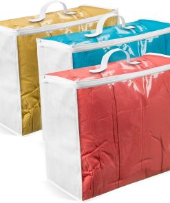 VitalUp Clear Plastic Storage Bag (3-Pack) 20x20x8 - Zipper. Blankets | Breathable Non-Woven Sides. Foldable. Comforters. Bedding. Clothes. Sweaters. College. Dorm. Packing