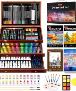 Soucolor Art Supplies.192 Pack Deluxe Art Set Drawing Painting Supplies Kit | Acrylic Pad. Watercolor Pad. Sketch Book. Canvases. Acrylic Paint. Crayons. Pencils. Gifts for Artist Adults Teen Kids