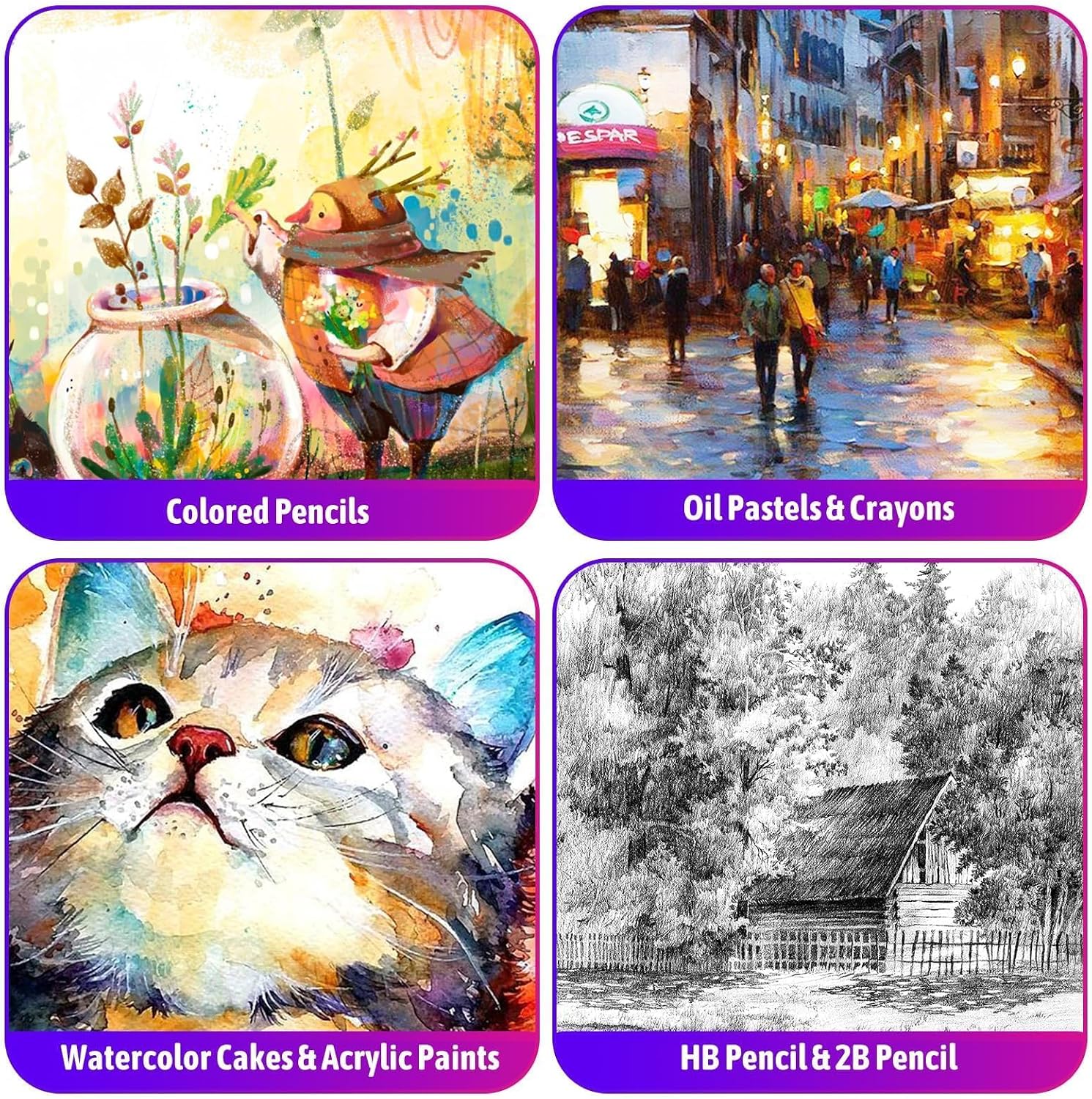 iBayam Art Supplies. 195-Pack Deluxe Drawing Painting Kit. 3 Sketchbook Set | 3 Canvases. Acrylic Paints. Watercolor. Colored Pencils. Crayons. Pastels. All in Wooden Case for Kids Teens Adults Artist - Image 6